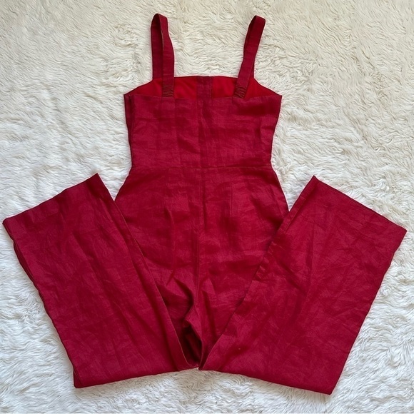 Staud Jumpsuit Sleeveless Cropped 100% Ramie Red 0 - Picture 3 of 13